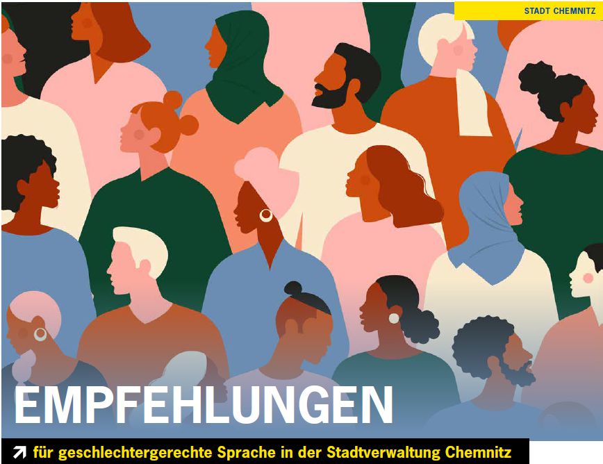 Titelbild der Broschüre "Empfehlungen für geschlechtergerechte Sprache in der Stadtverwaltung Chemnitz"