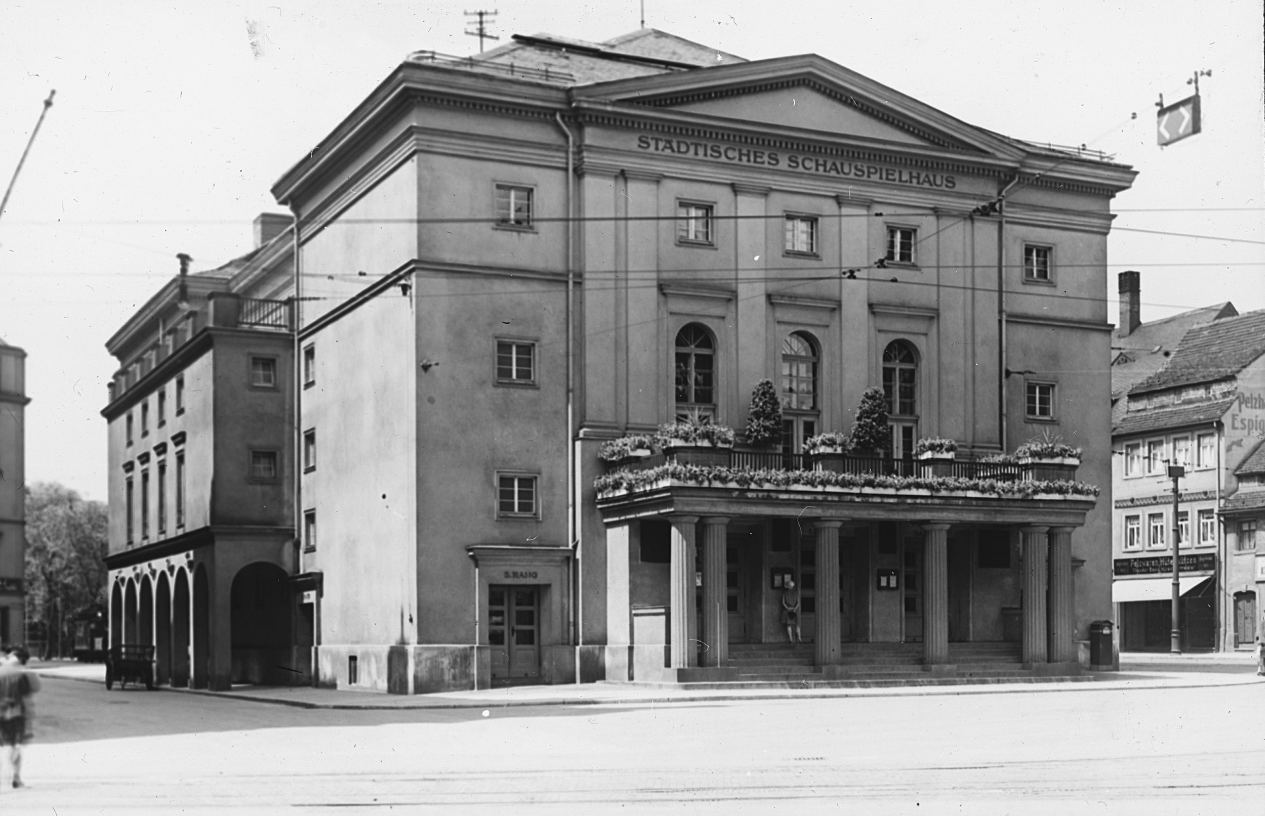 The theatre, picture here in about 1900, was located in the middle of what is today the Theaterstraße. It burned down on 5 March 1945.