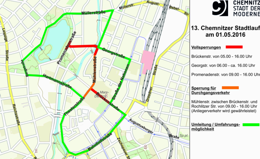 Verkehrseinschränkungen zum Chemnitzer Stadtlauf