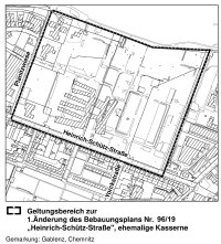 Öffentliche Auslegung der 1. Änderung des Bebauungsplanes Nr. 96/19 „Heinrich-Schütz-Straße, ehemalige Kaserne“