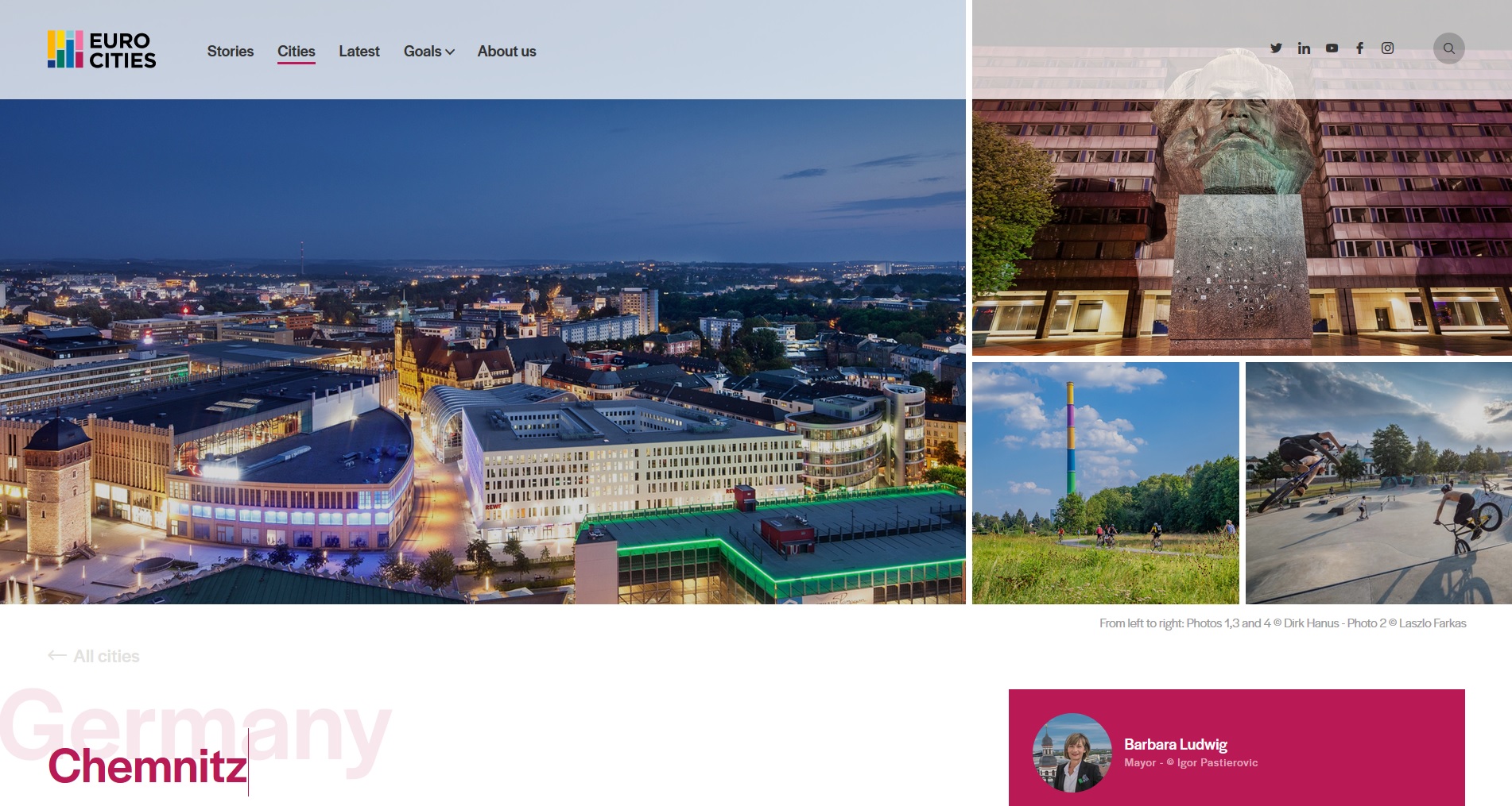 Der neue Eintrag für die Stadt Chemnitz auf der neuen EUROCITIES-Internetseite