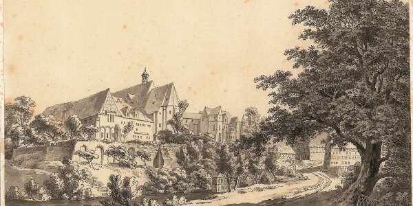 Der Schweizer Maler und Grafiker Adrian Zingg hielt im Jahre 1774 die Ansicht von „Schlos und Kirch bei Kemniz“ in einer lavierten Federzeichnung fest. Sie zeigt den Komplex des ehemaligen Klosters und späteren Schlosses kurz vor dem Abbruch des Abtsbaus (Bildmitte).