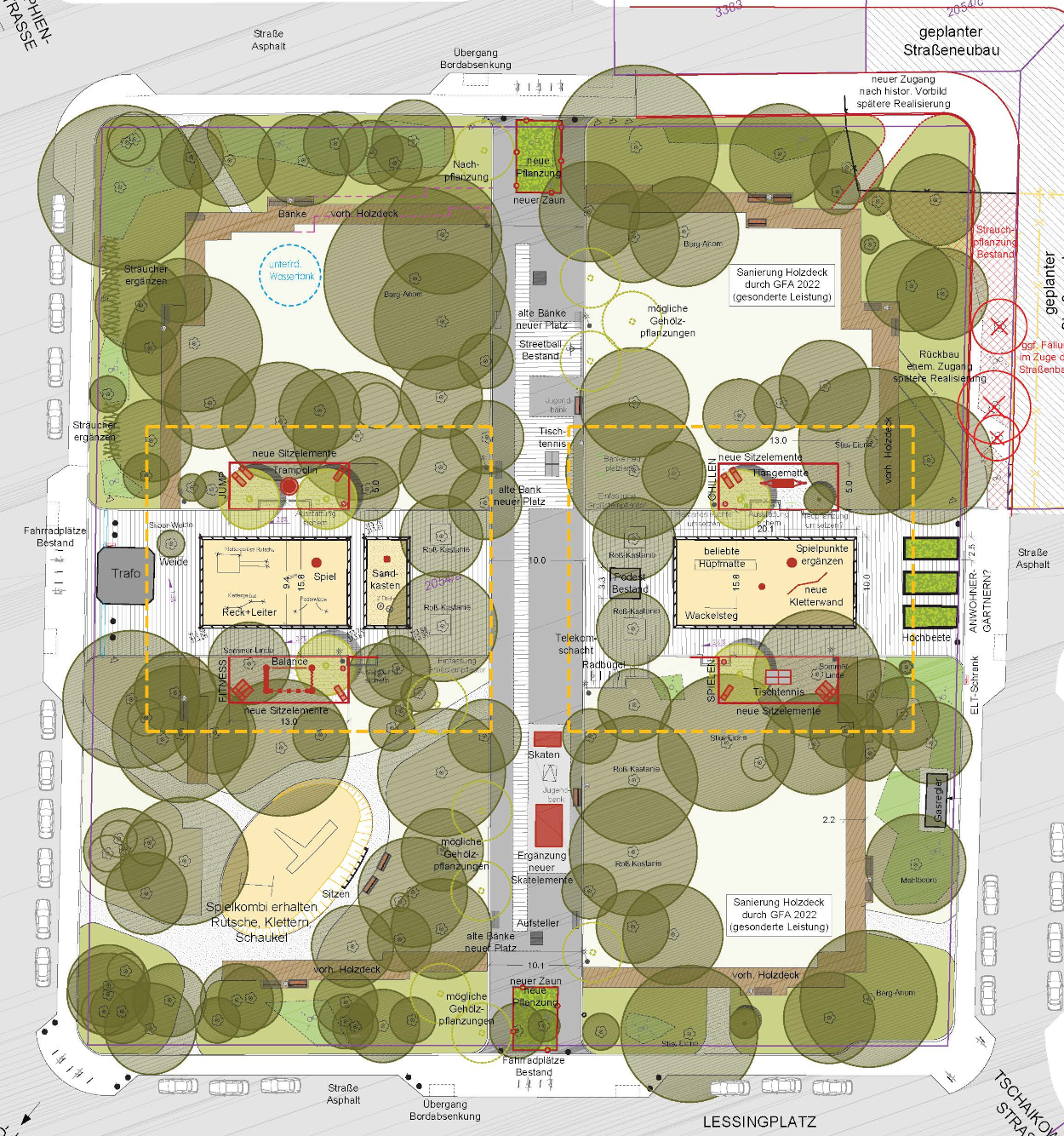 So wird der Lessingplatz künftig aussehen. (Für Details in die PDF klicken.)